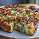 Fluffy baked frittata with golden potatoes, fresh spring onions, and melted cheddar cheese—a perfect brunch or light dinner dish.