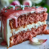 Luxurious Rosé Velvet Cake with a beautiful, cascading gold drip finish.
