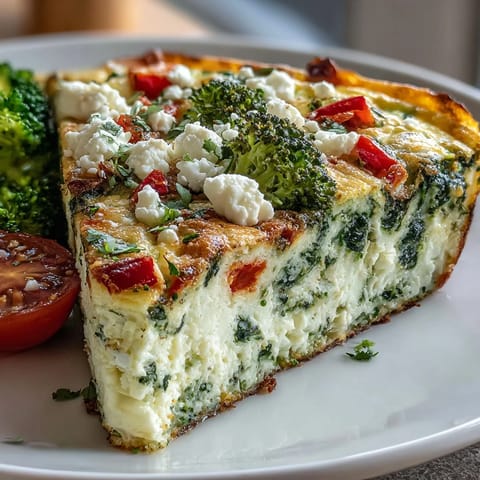 Protein-rich egg white frittata loaded with zucchini, cherry tomatoes, and feta, perfect for a low-calorie, satisfying meal.