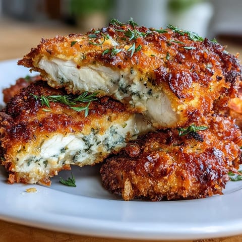 Golden-brown crispy dill pickle Parmesan chicken cutlets with a crunchy Parmesan-breadcrumb coating, served on a rustic wooden board.  