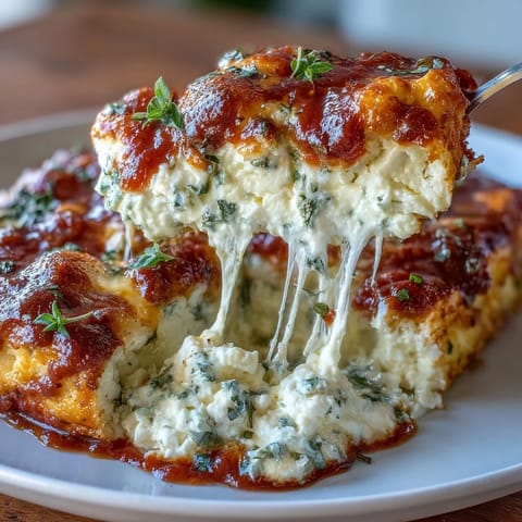 A golden, bubbling casserole of cottage cheese, mozzarella, and tomato sauce baked to cheesy perfection.