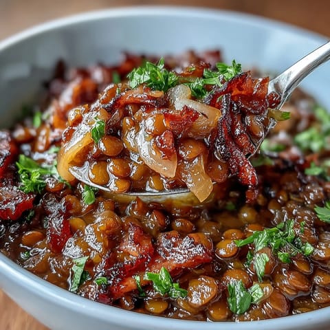 One-Pot Ham, Onion, and Lentil Stew with tender lentils, smoky ham, and sweet onions simmered to perfection in a hearty broth.