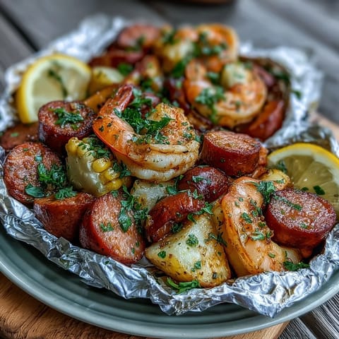 Onion Boil Shrimp and Sausage Foil Packets with juicy shrimp, smoky sausage, and tender potatoes, all seasoned with bold Cajun spices and roasted in foil for easy cleanup.