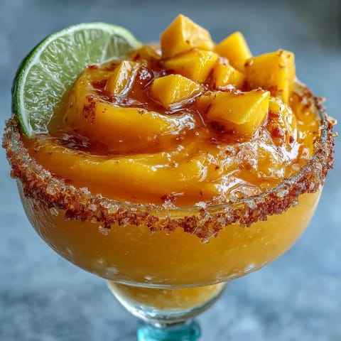 Vibrant frozen mango margarita mocktail in salt-rimmed glass with lime garnish, perfect for summer refreshment.