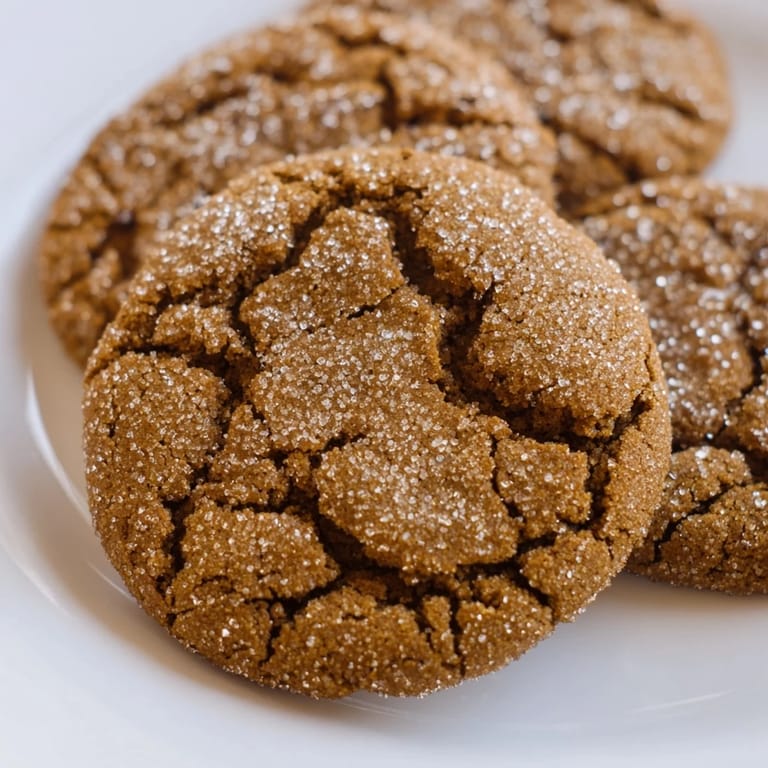 Warm spiced Molasses Cookies stacked on a white plate, soft centers visible as they're served with tea.