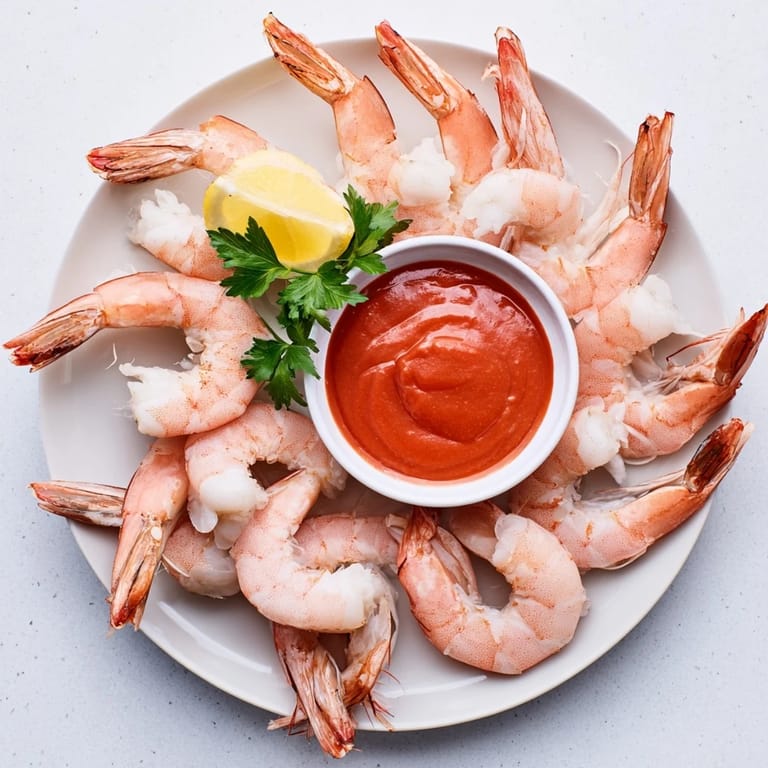Classic American Shrimp Cocktail appetizer ready to serve, showcasing chilled crustaceans with tangy sauce.