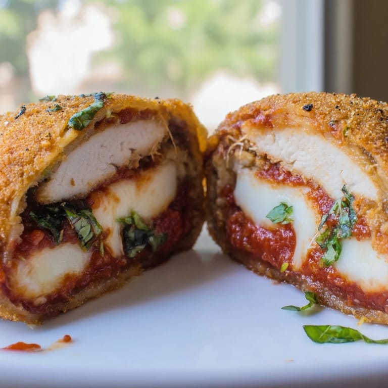 Served on a rustic plate with a small bowl of marinara for dipping, this Italian-American main dish looks homemade and hearty.