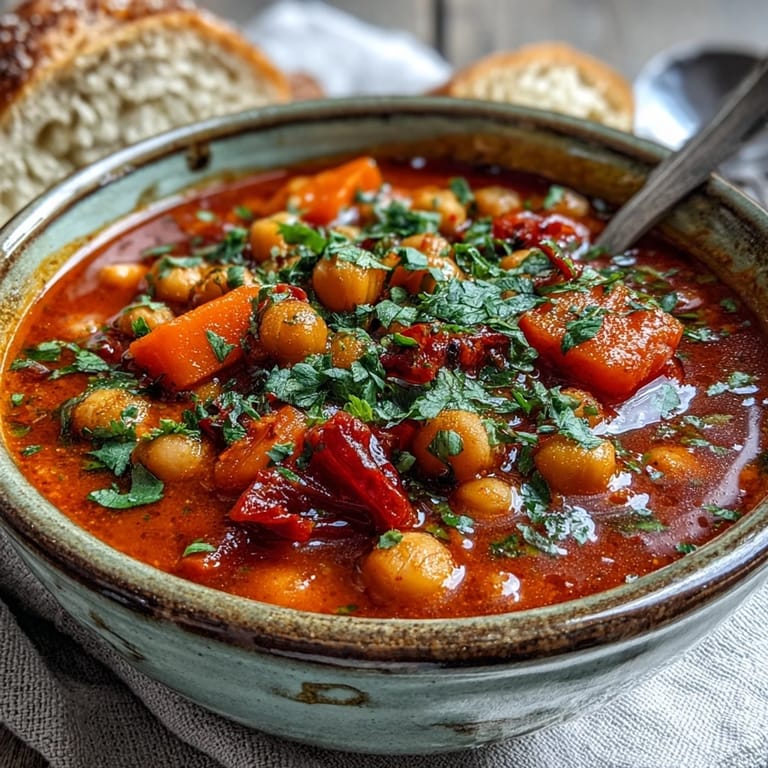 Savory Spicy Chickpea Stew simmering in a Dutch oven, filled with tender chickpeas and vegetables.