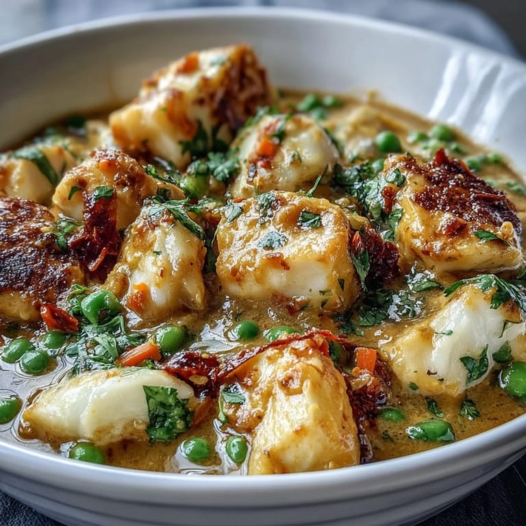 Steaming hot Curried Fish Pie straight from the oven, featuring a fluffy mashed potato topping and a rich, golden curry sauce.