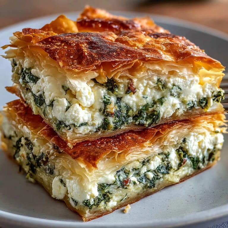 Freshly baked Feta and Kale Börek tart with flaky layers, served warm as a savory vegetarian lunch or appetizer.