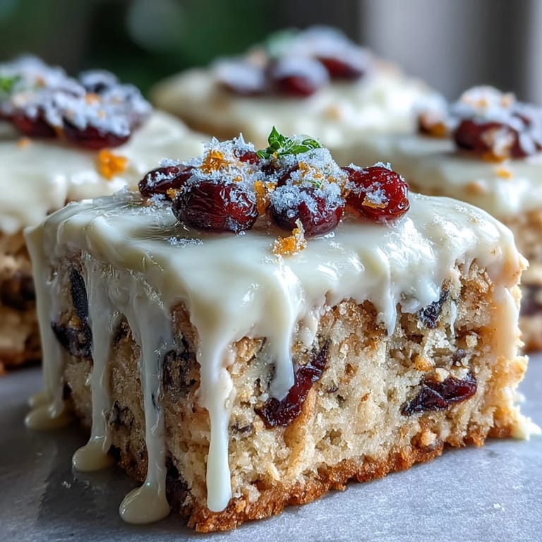 Frosted Cranberry Bliss Bars cut into squares, drizzled with white chocolate for a sweet finish.