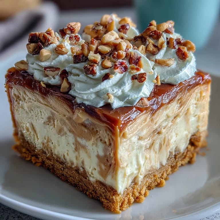 Sliced Nutter Butter Cheesecake served on a white plate, showcasing a smooth peanut butter filling and chunky cookie crumb base.
