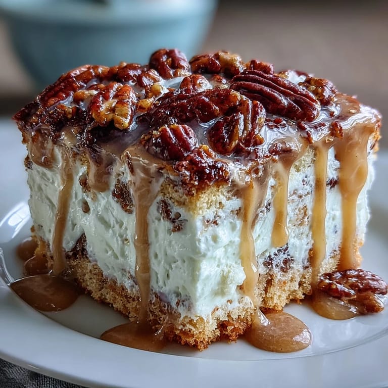 Moist Butter Pecan Tres Leches Cake on a plate with a fork, ready to serve chilled for dessert.