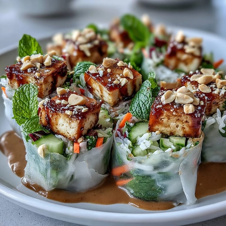 Quick 30-minute Rice Paper Roll Bowl with red cabbage, bell peppers, shrimp, and a spicy lime peanut drizzle, served in a colorful dish.