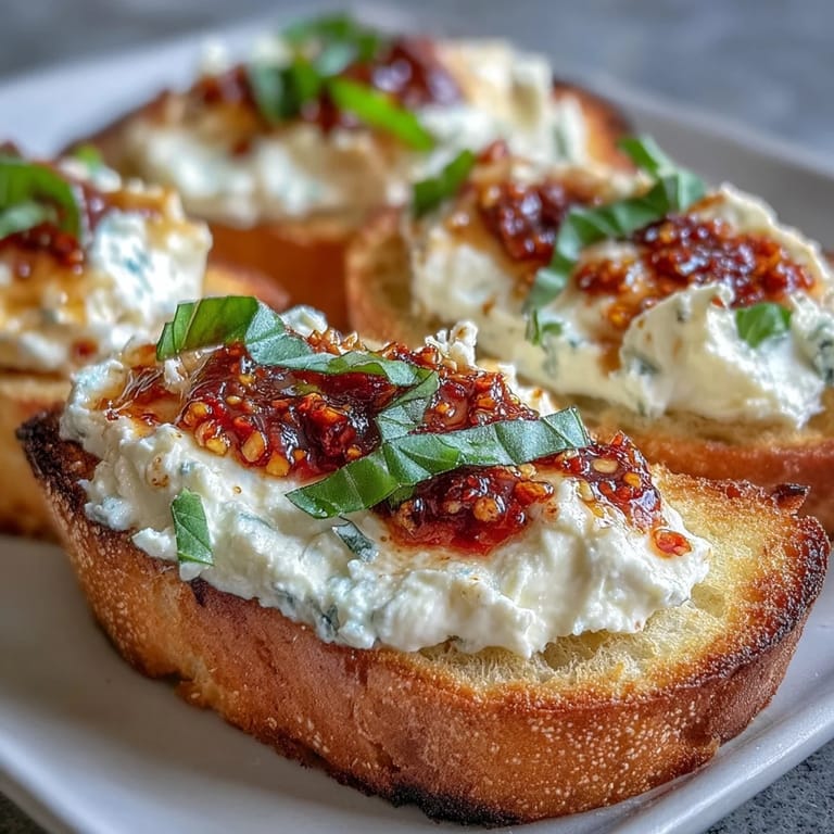 Crunchy bread topped with creamy lemon-zested ricotta, drizzled with hot honey and a spoonful of bold chili crisp.