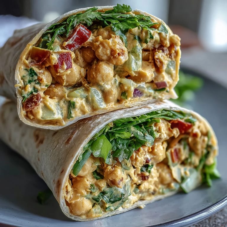 Colorful and vibrant Vegan Coconut Curry Chickpea Salad Wraps loaded with crunchy vegetables and aromatic curry flavors.