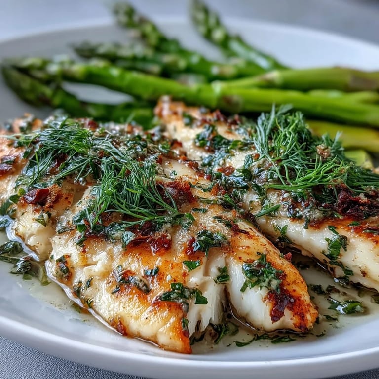 Oven-baked tilapia seasoned with zesty lemon and aromatic herbs, paired with vibrant green asparagus for a healthy dinner plate.