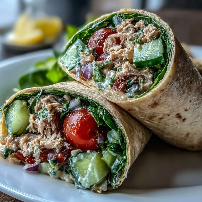 Quick Tuna and White Bean No-Mayo Wraps: easy, flavorful wraps featuring flaky tuna, hearty white beans, and fresh greens, drizzled with tangy Dijon-lemon dressing.