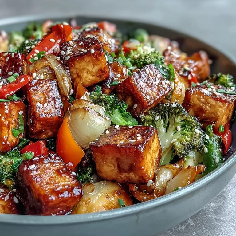 Easy baked teriyaki tofu and vegetable medley served hot over steamed rice for a wholesome plant-based dinner.  