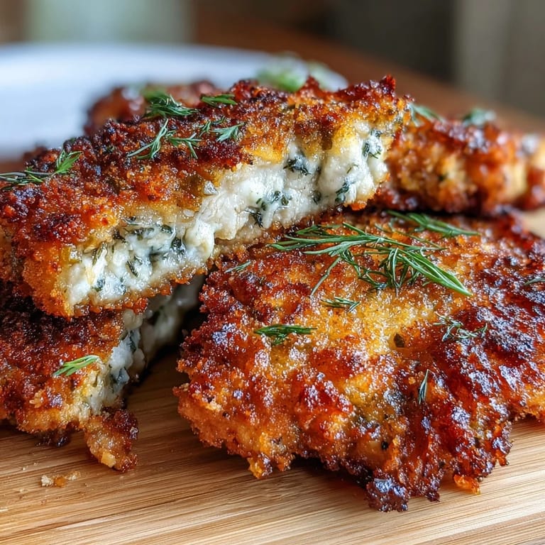 Close-up of crispy dill pickle Parmesan chicken with a crunchy golden exterior, showcasing the savory breading and juicy interior.