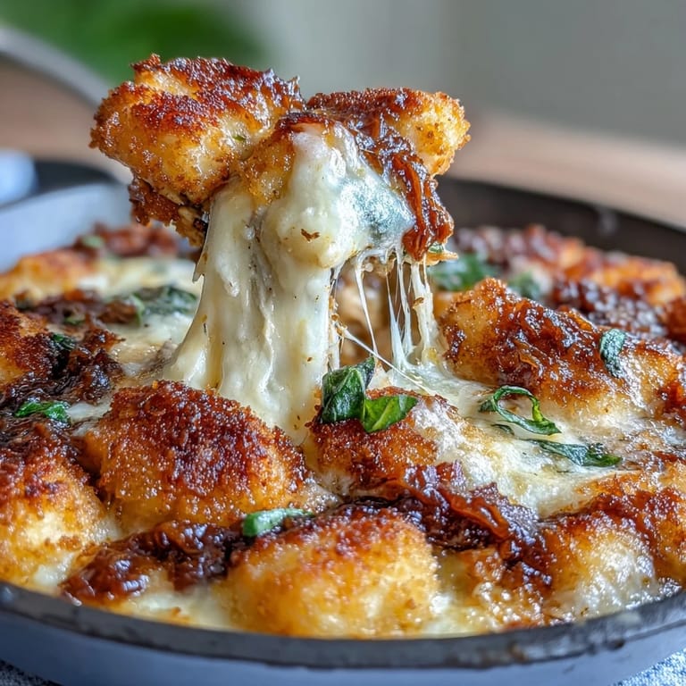 Flavorful Chicken Parmesan Gnocchi featuring juicy shredded chicken, soft gnocchi, and a golden, cheesy panko crust straight from the oven.