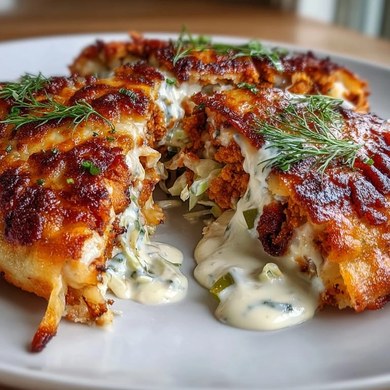 Flavorful smash chicken tacos with crispy cheese shells, topped with shredded cabbage, dill pickle relish, and creamy ranch dressing for crunch and zest.