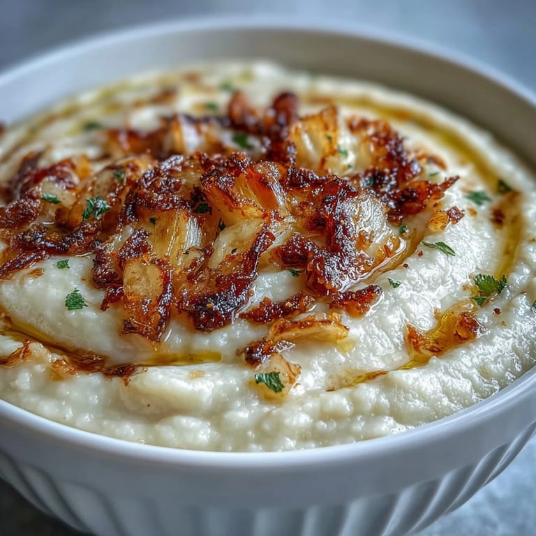 Velvety Cauliflower and Onion Soup, simmered to perfection and garnished with fresh herbs for a warming vegetarian dinner.
