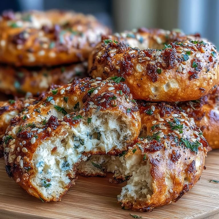 Everything bagel seasoning protein bagels made with Greek yogurt, offering a chewy texture and bold flavor in every bite.  