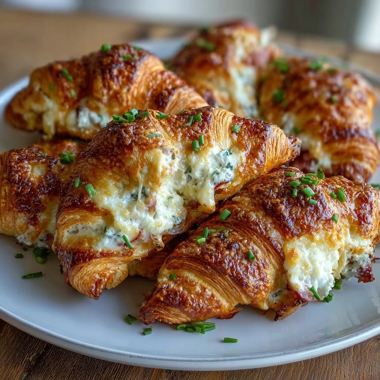 Savory breakfast bake featuring flaky croissants, smoky ham, and creamy egg custard, topped with melted Swiss and cheddar cheeses.