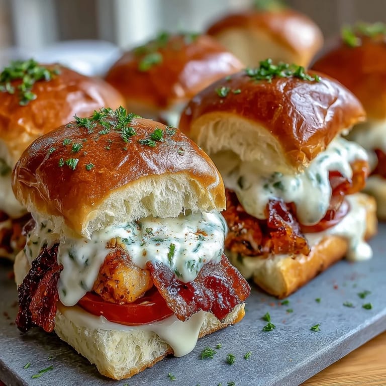 Gourmet Kentucky Derby Hot Brown Sliders on golden brioche buns, topped with melted cheese and fresh parsley.  