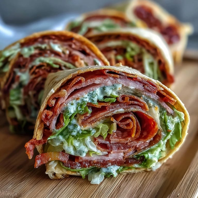 Colorful Italian sub pinwheels feature ham, salami, pepperoni, and provolone, sliced into bite-sized spirals perfect for sharing at gatherings.