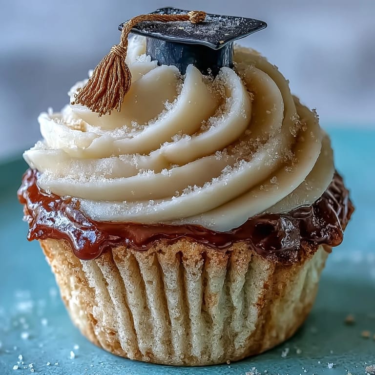 Decadent vanilla cupcakes topped with sweet buttercream and edible graduation caps.