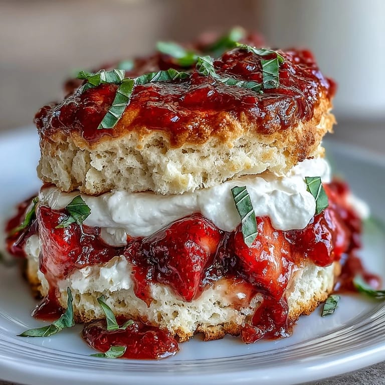 Delicious Strawberry Basil Shortcake Biscuits, a sweet and herbaceous American classic delight.