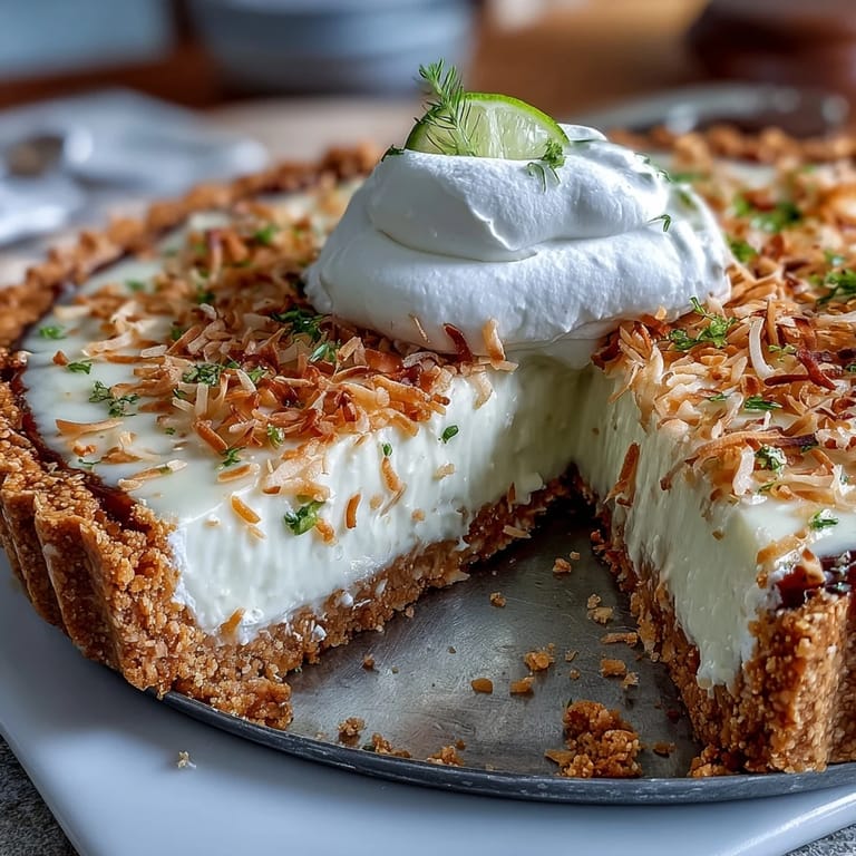 Creamy Coconut Lime Tart, showcasing vibrant colors and a sweet, crumbly graham cracker base.