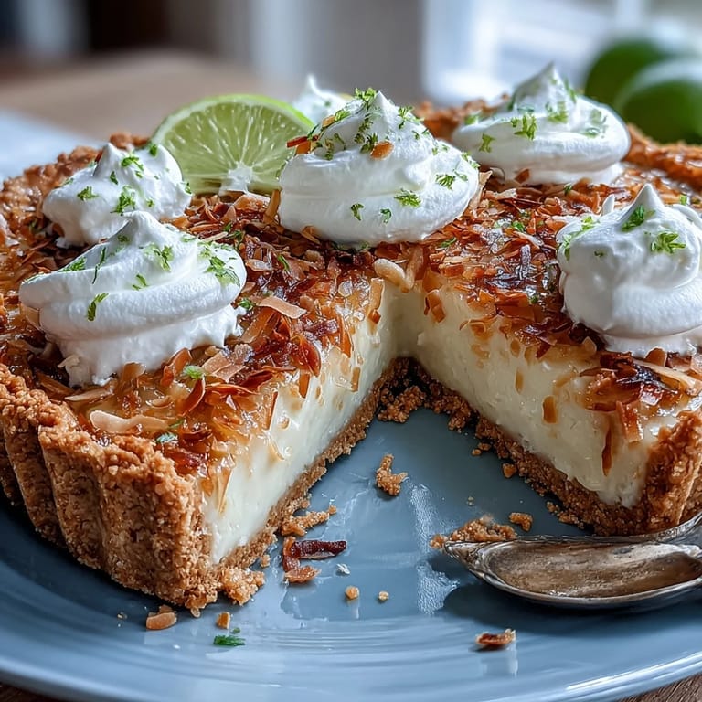 Refreshing Coconut Lime Tart, beautifully garnished and ready to be served chilled.