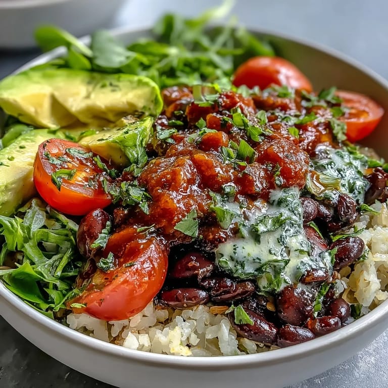 Hearty plant-based taco bowl showcasing vibrant veggies, herbs, and zesty toppings.