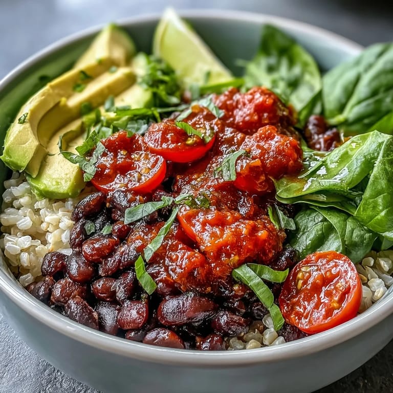 A delicious plant-based taco bowl piled high with homemade salsa and avocado.