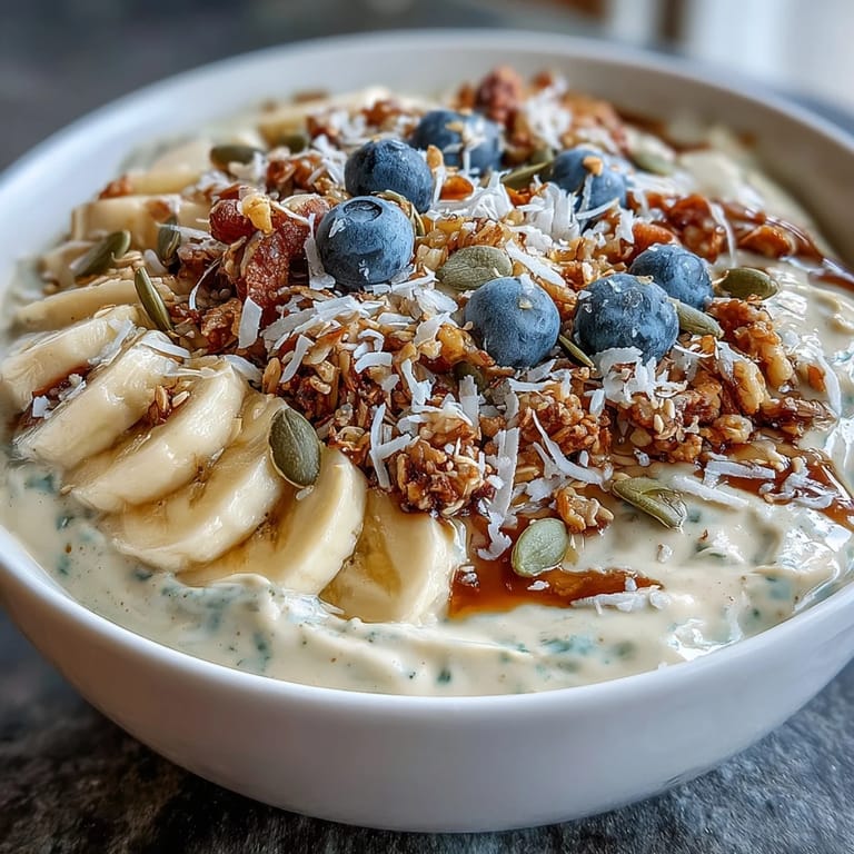 A thick, blended high fiber smoothie bowl, ready to be enjoyed with spoon.