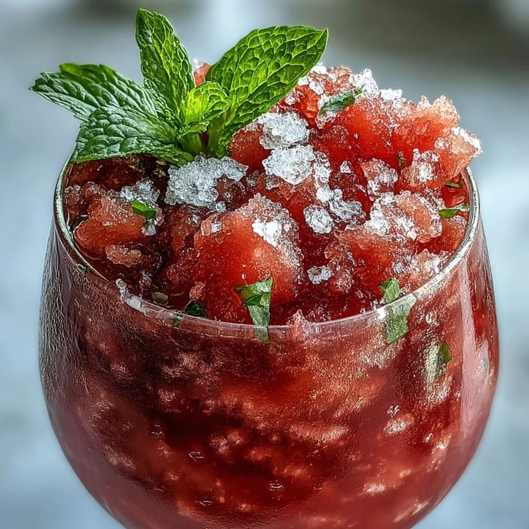 Refreshing Frozen Watermelon Lemonade Slushie adorned with mint garnish.