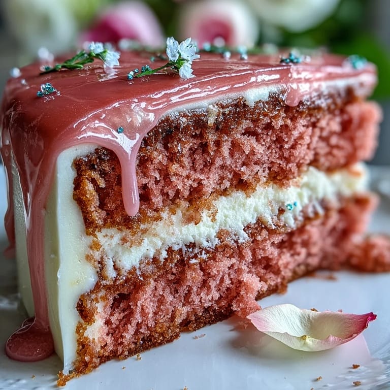 Luxurious Rosé Velvet Cake with a beautiful, cascading gold drip finish.