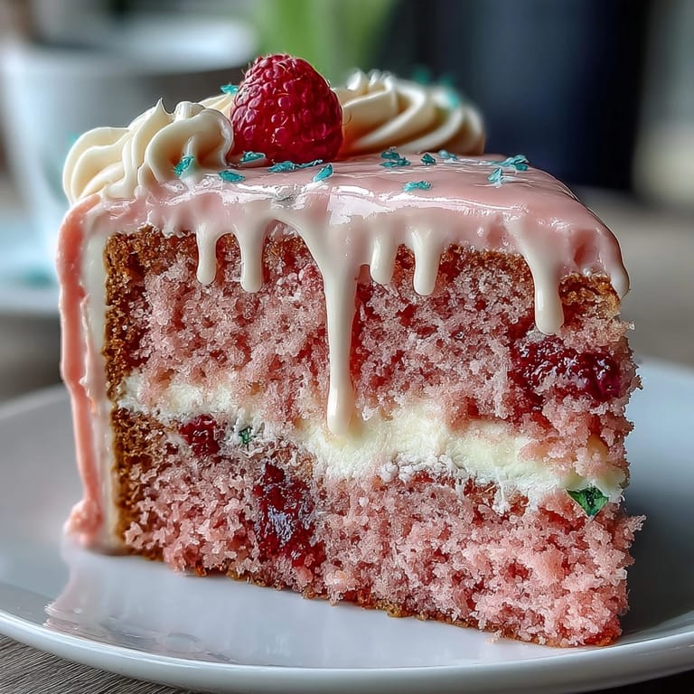 Soft, pink Rosé Velvet Cake crowned with creamy frosting and a golden cascade.