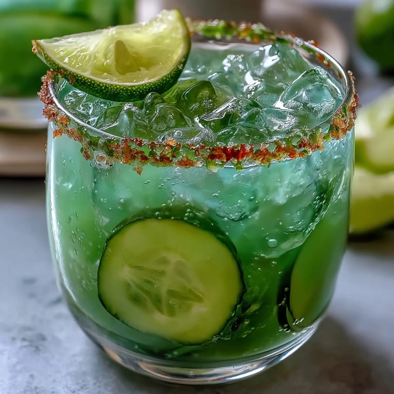 Refreshing alcohol-free Viral Pickle Margarita Mocktail, garnished with pickle spear.