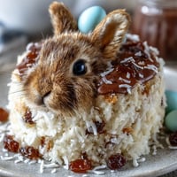 Easter Bunny Cake with Coconut Fur and Jelly Bean Tail, a festive dessert with fluffy coconut fur and a colorful jelly bean tail, perfect for spring celebrations.  