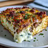 Overnight Amish Breakfast Casserole for a Crowd: golden, cheesy casserole loaded with sausage, potatoes, and peppers, ready for hungry guests.