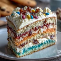 Festive Cinco de Mayo Piñata Cake reveals rainbow layers and candy surprise when sliced, perfect for celebrations.  