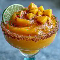 Vibrant frozen mango margarita mocktail in salt-rimmed glass with lime garnish, perfect for summer refreshment.