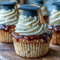 Simple Graduation Cupcakes with Cap Fondant Toppers: moist vanilla cupcakes topped with buttercream and edible fondant graduation caps for festive celebrations.