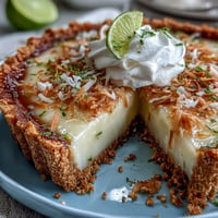 Tropical Coconut Lime Tart, glistening with tangy filling and a golden graham cracker crust.
