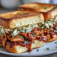 BBQ Pulled Jackfruit Sandwiches: Tangy, smoky vegan filling piled high on buns.