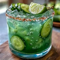 Viral Pickle Margarita Mocktail with spicy jalapeño rim, ready to sip.